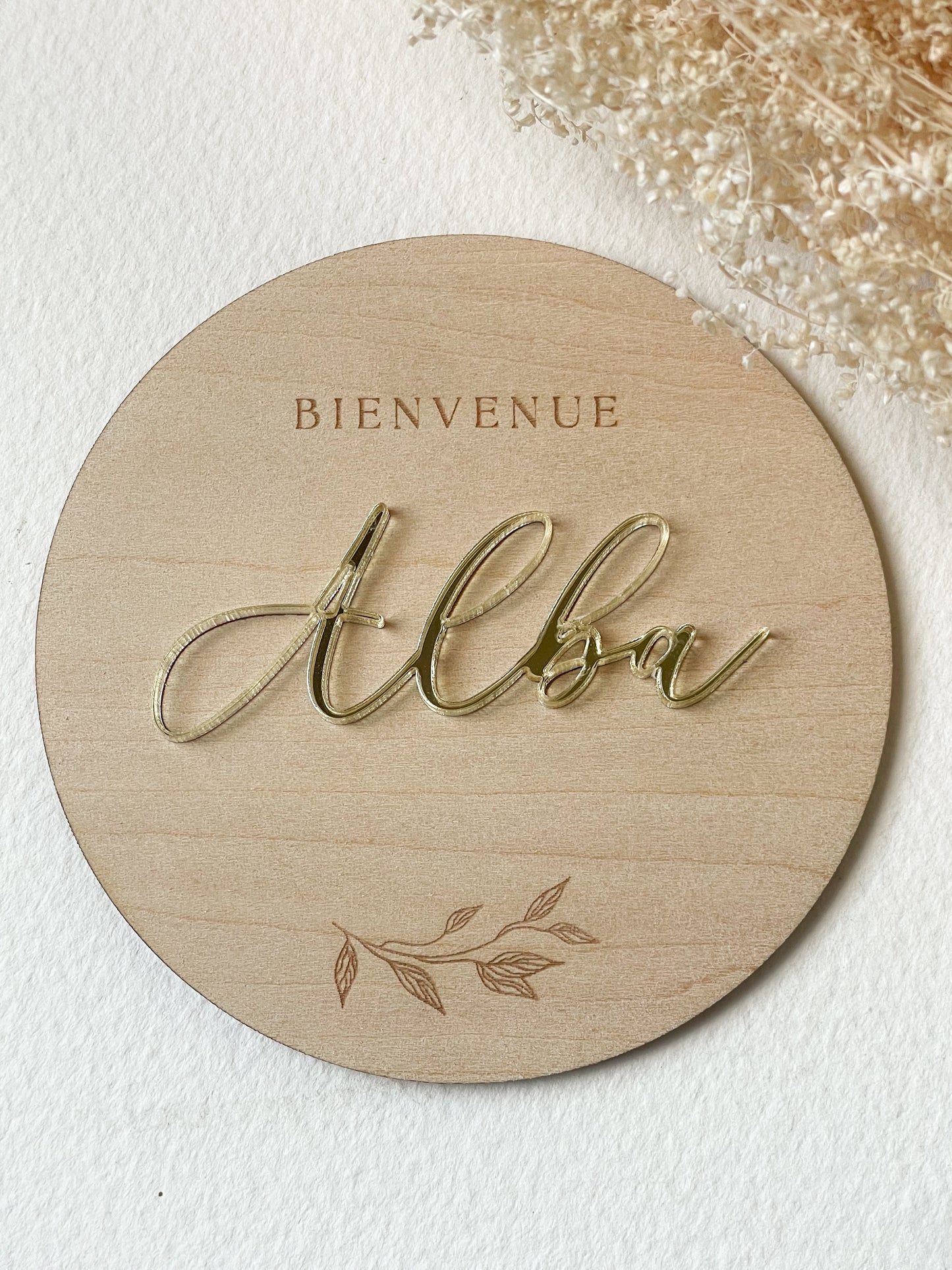 Carte de Naissance Personnalisée en Bois et Acrylique Doré