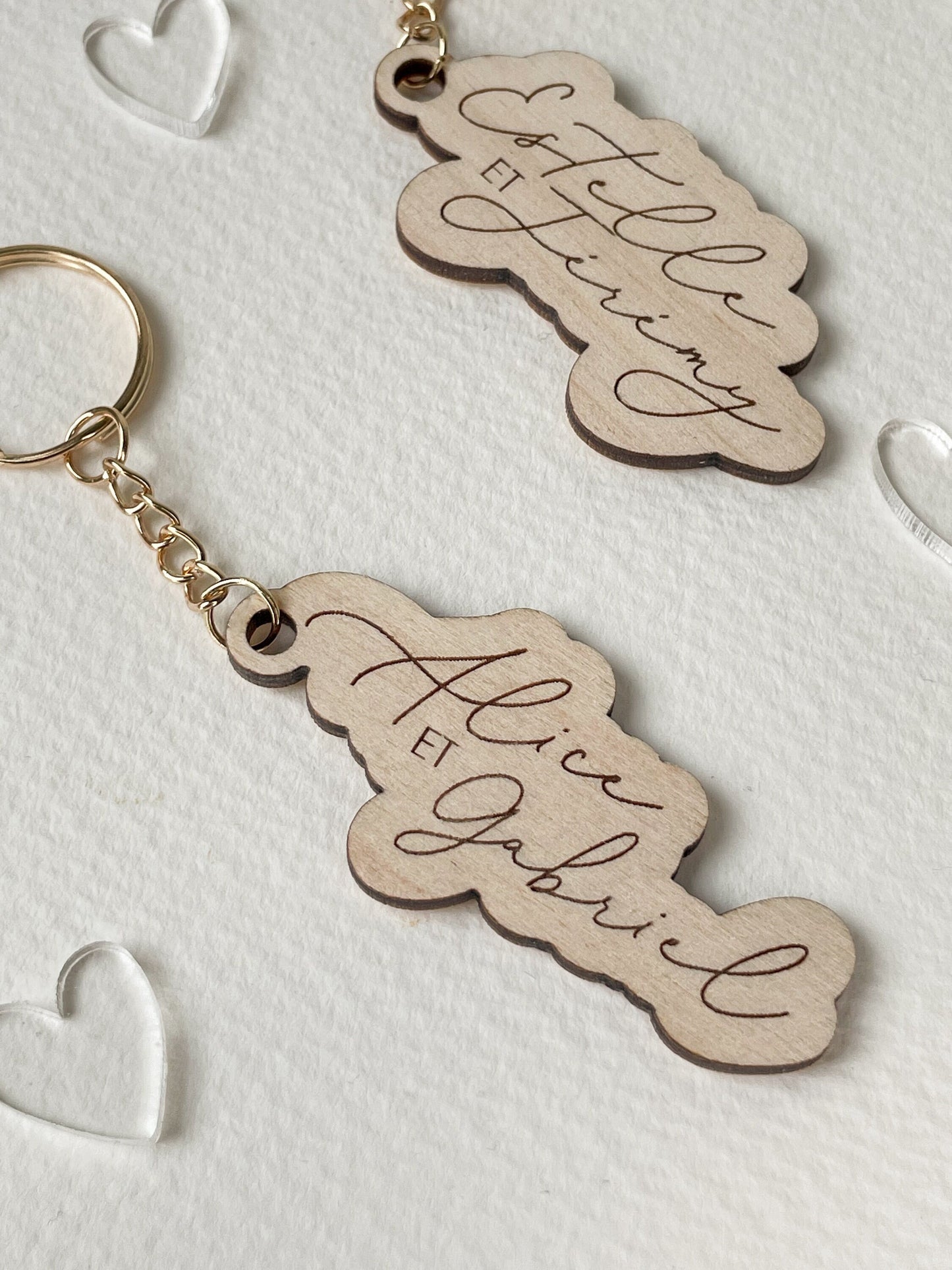 Porte-clés en bois Couple