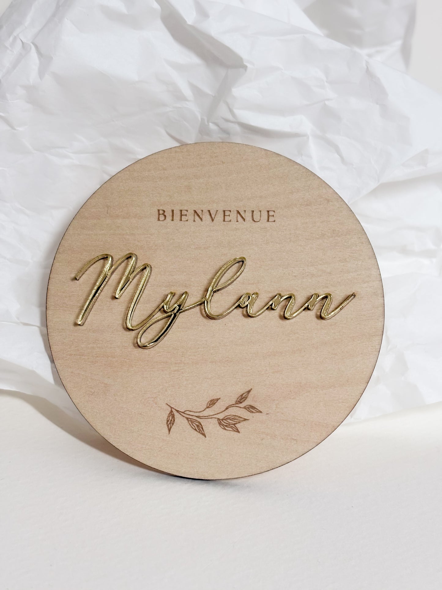 Carte de Naissance Personnalisée en Bois et Acrylique Doré