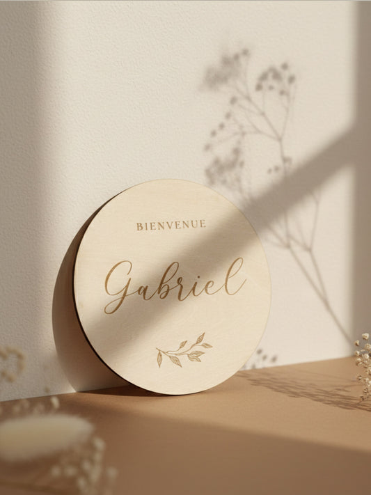 Carte de Naissance Florale Personnalisée en Bois
